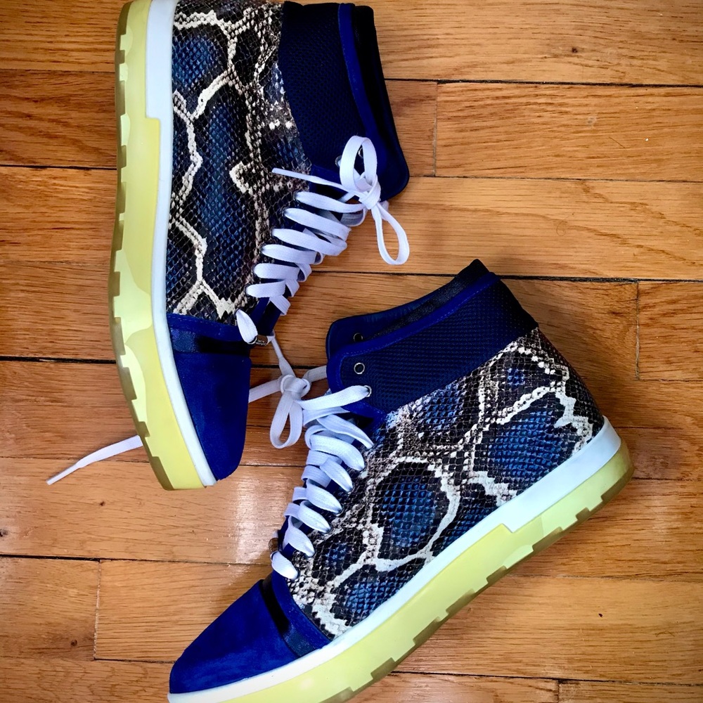 Jimmy Choo Blue Suede & Snakeskin Sneakers